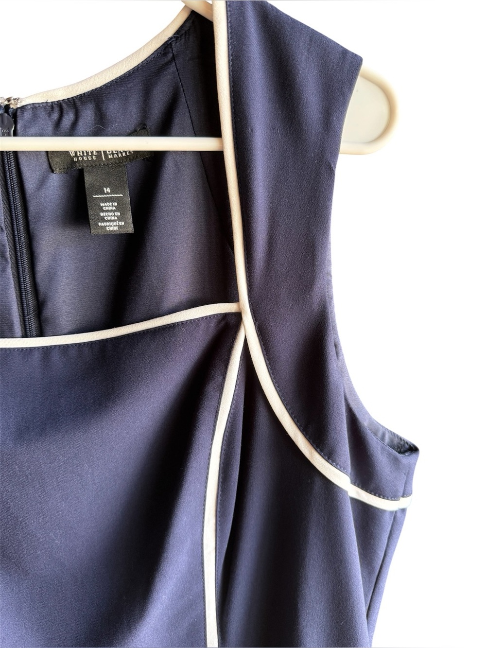 White House Black Market sleeveless sheath dress in officer blue with white trim - Picture 8 of 10
